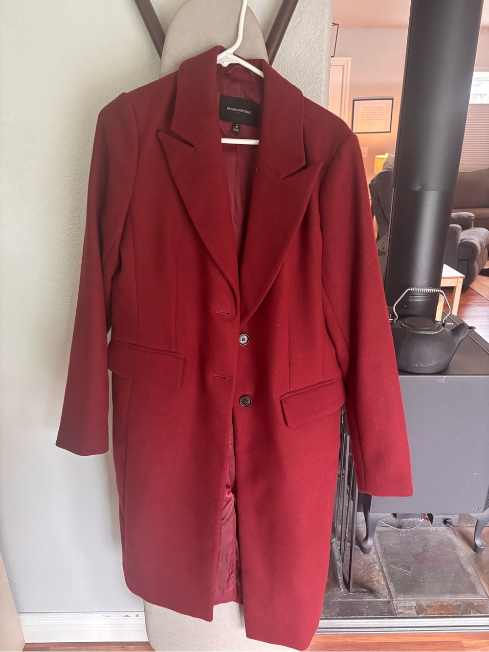 Banana Republic Women's Deep Red Wool-Blend Single-Breasted Coat